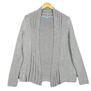 J McLaughlin Cardigan Sweater Womens‎ Sz Large L Gray Open Front Lagenlook Knit